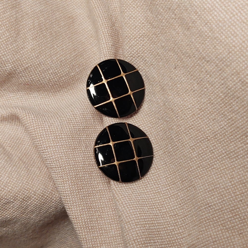 Women's Black & Gold Circular Earrings